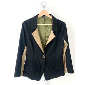 BORRIS POWELL Est S M Chicago Designer Colorblock Blazer Modern Jacket Black Tan